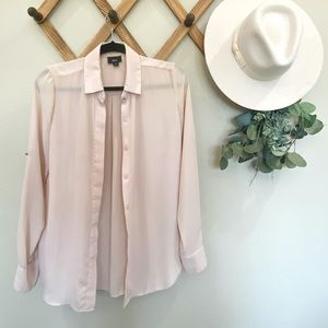 Light pink and sheer collared button down shirt